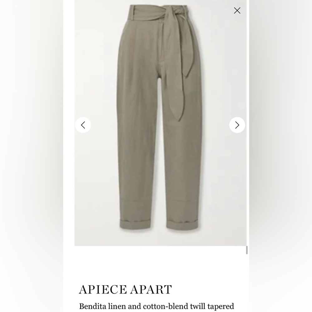 APIECE APART Bendita linen and cotton-blend twill tapered pants — Light Olive
